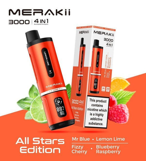 Merakii 3000 Disposable Vape 4 in 1 Edition - Box of 5 - Vaper Wholesale